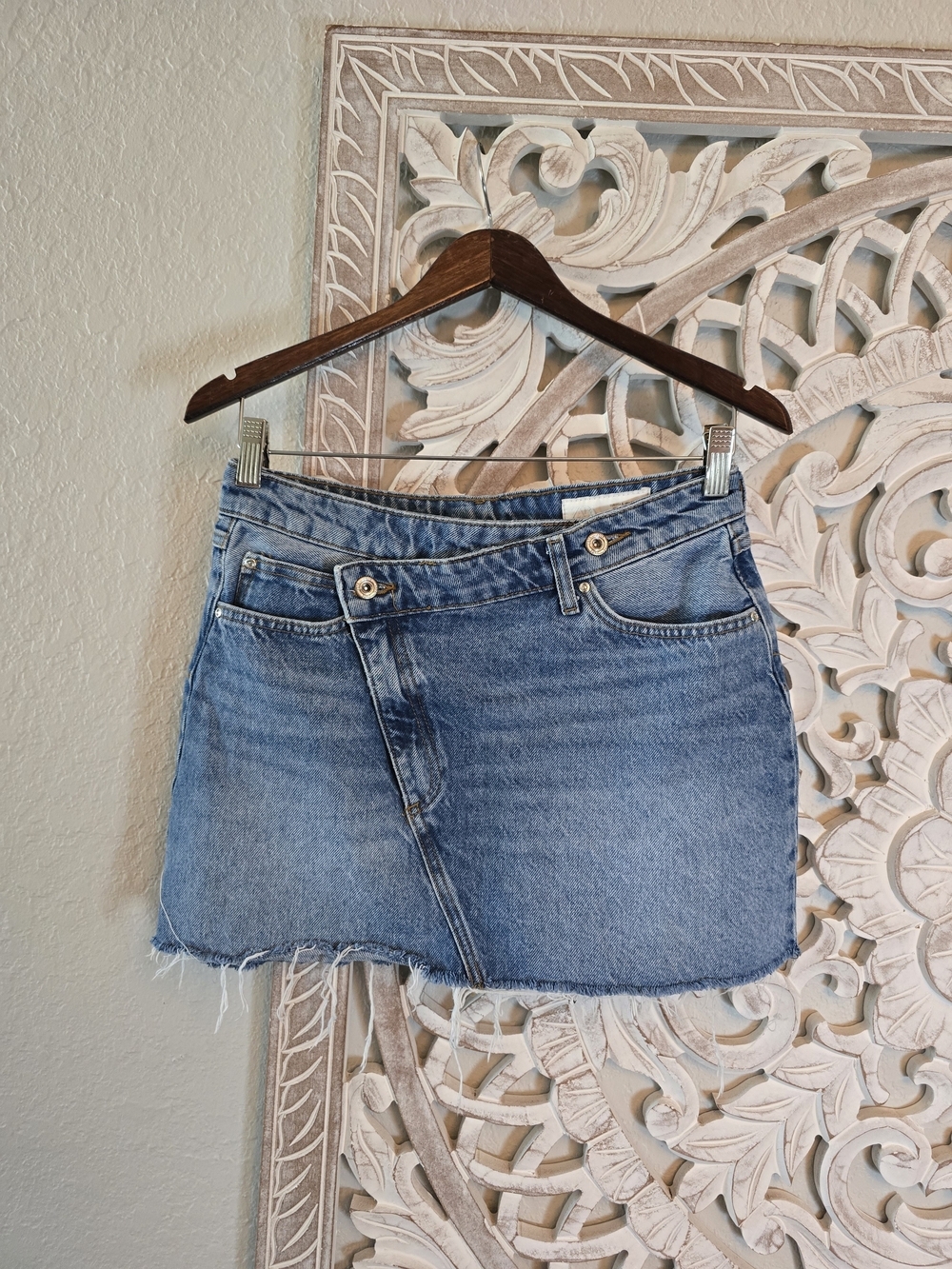 Zara Women’s Asymmetric Crossover Denim Mini Skirt S Y2K Frayed Hem